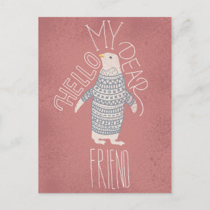 Hallo meine liebe Freundin Pinguin Post Card Postkarte
