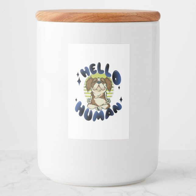 Hallo Mensch Heilende Yoga Hund Lebensmitteletikett (Vorderseite)