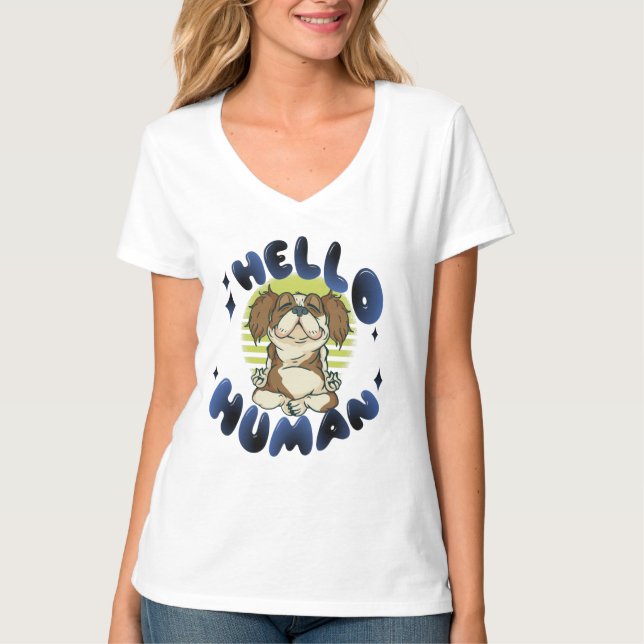 Hallo Mensch Heilende Yoga Hund T-Shirt (Vorderseite)