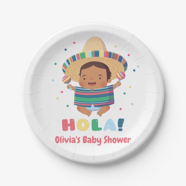 Hallo Mexikanische Fiesta Junge Baby Shower Zubehö Pappteller (Vorderseite)
