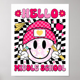 Hallo Mittelstufe Smiley Gesicht Lehrer Kind Zurüc Poster