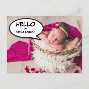 Hallo Modern Photo Baby Girl Geburtsankündigung Ankündigungspostkarte