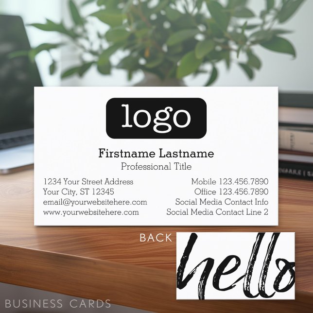 Hallo - Modern und Whimsical - Schwarzweiß-Logos Visitenkarte (Custom Business Card - Online Template Plus Low Quantity Printing)