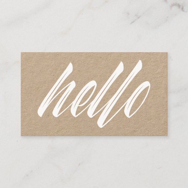Hallo Modern White Script Rustic Kraft Visitenkarte (Vorderseite)