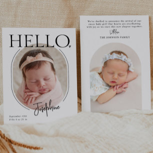 Hallo Moderne minimalistische Baby-Oval-Foto-Geb Ankündigung