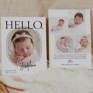 Hallo Moderne minimalistische Baby-Oval-Foto-Geb Ankündigung