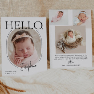 Hallo Moderne minimalistische Baby-Oval-Foto-Geb Ankündigung
