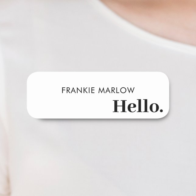Hallo  | Moderner, schlichter weißer Minimalwert Namensschild (Von Creator hochgeladen)