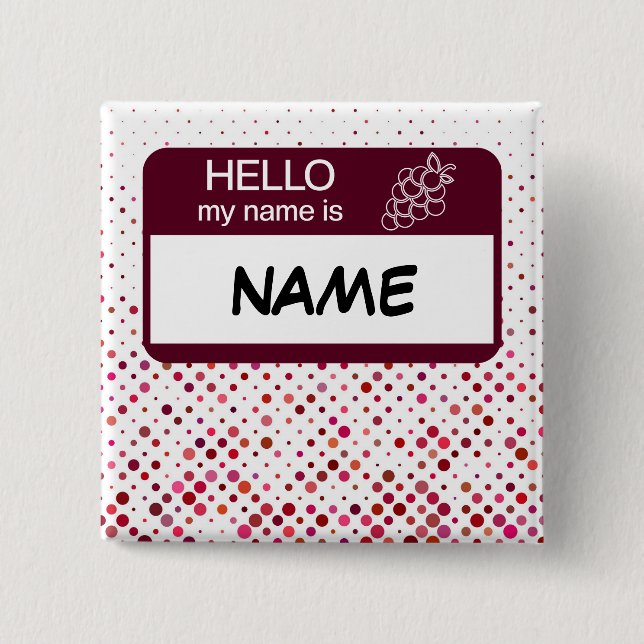 Hallo Name Abzeichen Wine Polka Dots angepasst Button (Vorderseite)