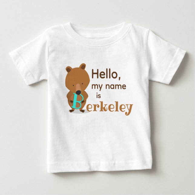 Hallo Name Bear Baby T-shirt (Vorderseite)