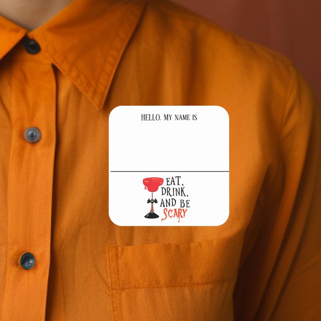 Hallo Name Tag Hexe Halloween-Party Quadratischer Aufkleber (Von Creator hochgeladen)