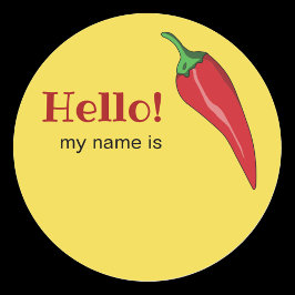 Hallo Name Tag mit Hot Chili Pfeffer Runder Aufkleber