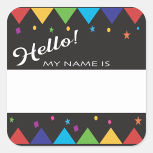 Hallo Namen Tags festliche bunte Party Quadratischer Aufkleber