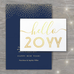 Hallo Navy Blue & Gold Confetti Happy Neues Jahr Folienkarte