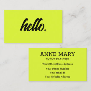 Hallo Neon Chartreuse Yellow Typografy Modern Visitenkarte