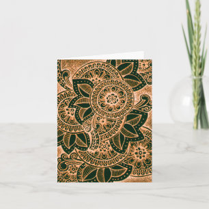 Hallo Neon Orange Black Damask India Mandala Blank Karte