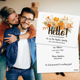 Hallo Neuer Nachbar Orange Blumen Ankündigung Postkarte