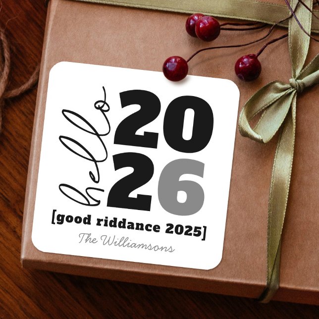 Hallo Neues Jahr Schwarz-weißer Name des benutzerd Quadratischer Aufkleber (Von Creator hochgeladen)