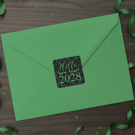 Hallo Neues Jahr! Silvester Grün Schwarz Glitter Quadratischer Aufkleber