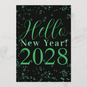 Hallo Neues Jahr! Silvester Grün Schwarz Glitzer Einladung