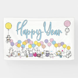 Hallo Neujahr 2024 mit Katzen spielen Banner