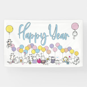 Hallo Neujahr 2024 mit Katzen spielen Banner