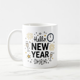 Hallo Neujahr Süße Handgezeichnete Feuerwerks-Tass Kaffeetasse