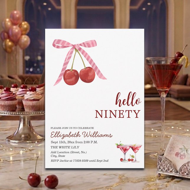 Hallo Neunzig Cherry Martini Geburtstagsfeier Einladung (Von Creator hochgeladen)