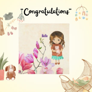 Hallo, Niedliche Girl and Cat Card