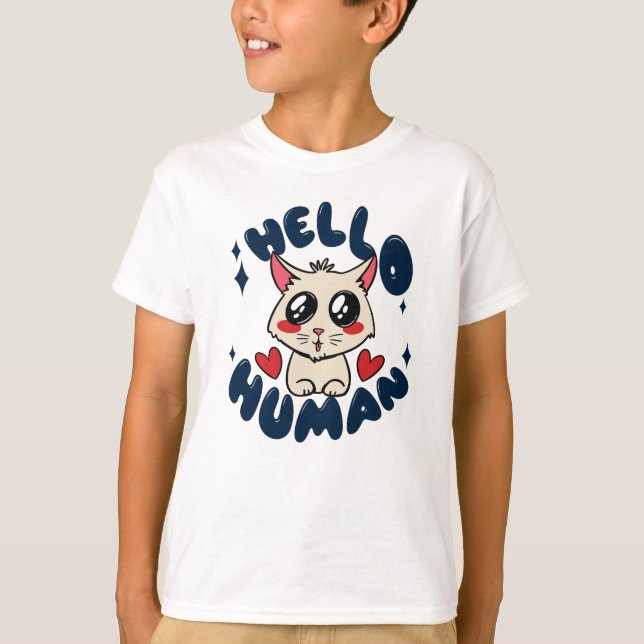 Hallo Niedliche Katze T-Shirt (Vorderseite)