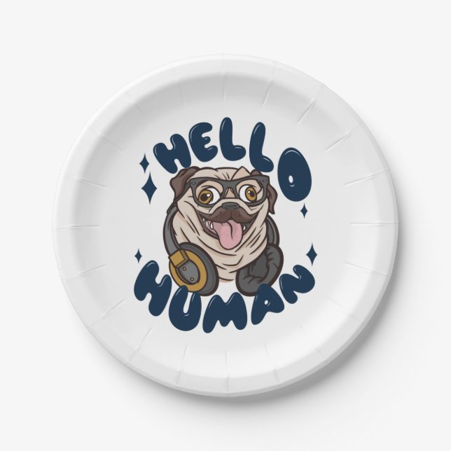 Hallo, Niedlicher Hund Pappteller (Vorderseite)