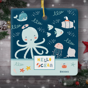 Hallo Octopus Nautic Blue Kid Weihnachten Keramikornament