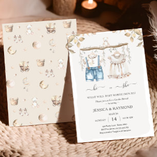 Hallo oder sie Mute Boho Gender Reveal Baby Dusche Einladung