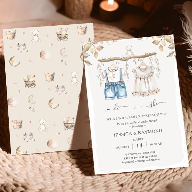 Hallo oder sie Mute Boho Gender Reveal Baby Dusche Einladung (Von Creator hochgeladen)