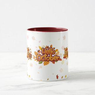 Hallo Oktober Herbstblätter Kürbis Saison Tasse