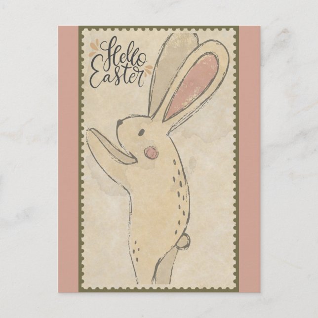 Hallo Ostern Niedlich Bunny Rabbit Postkarte (Vorderseite)