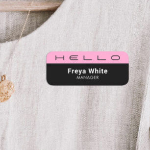 Hallo Pastel Pink, Schwarz Namensschild