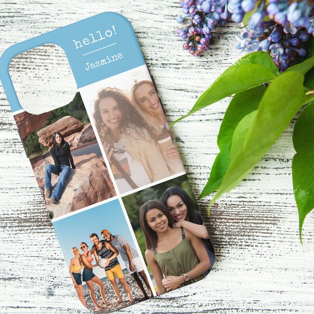 Hallo ! Personalisiert 4 Foto Collage Sky Blue Case-Mate iPhone Hülle (Von Creator hochgeladen)