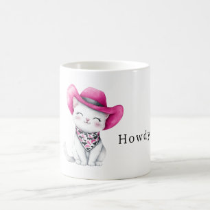 Hallo Pinke Cowgirl-Katze mit Hut Kaffeetasse