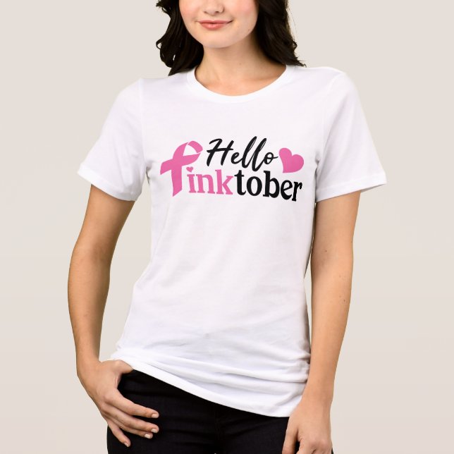 Hallo PinkOctober Brustkrebs Monat Tri-Blend Shirt (Vorderseite)