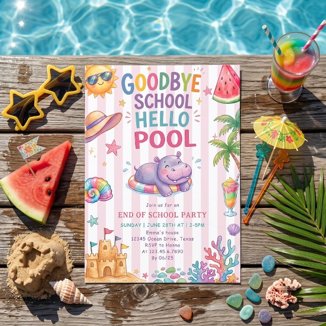 Hallo Pool Urlaub Streifen Einladung (Von Creator hochgeladen)