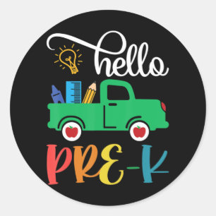 Hallo Pre K Back to School Truck für Lehrermädchen Runder Aufkleber