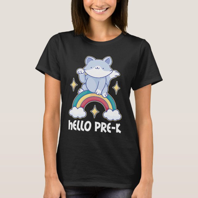 Hallo Pre K mit Cat for School T-Shirt (Vorderseite)