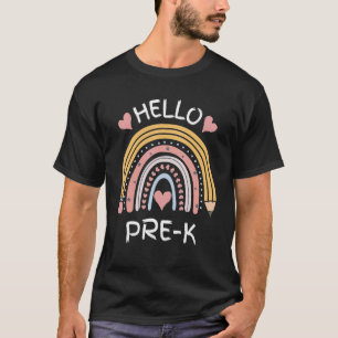 Hallo Pre K Niedlicher Bleistift Regenbogen Zurück T-Shirt