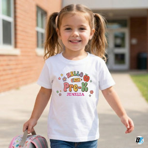 Hallo Pre-K Retro Groovy Personalisierter Name Zur Baby T-shirt