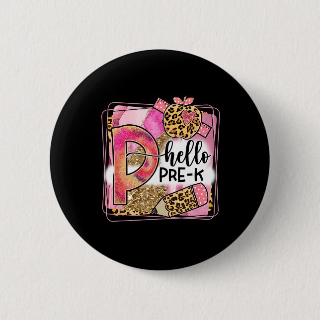 Hallo Pre-k-Team Prek Byck Zur Schule Lehrer Mädch Button (Vorderseite)