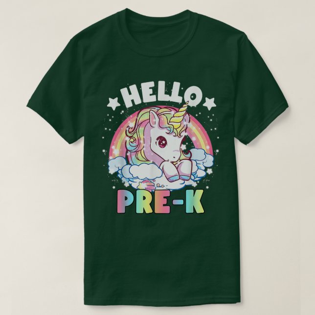 Hallo PreK-Lehrer Einhorn zurück zu Schulmädchen T-Shirt (Design vorne)