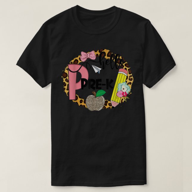 Hallo PreK Niedlich Leopard Apple Blume Stift T-Shirt (Design vorne)