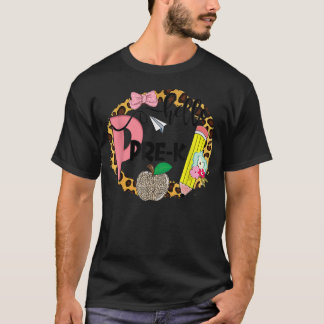 Hallo PreK Niedlich Leopard Apple Blume Stift T-Shirt