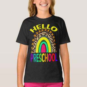 Hallo Preschool Rainbow Leopard Zurück zur Schule T-Shirt
